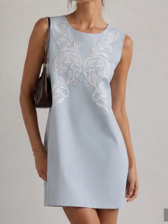 Brooks Brothers Dresses & Skirts - Brooks Brothers Pale Blue Sleeveless Embroidered Sheath Midi Dress Size 10